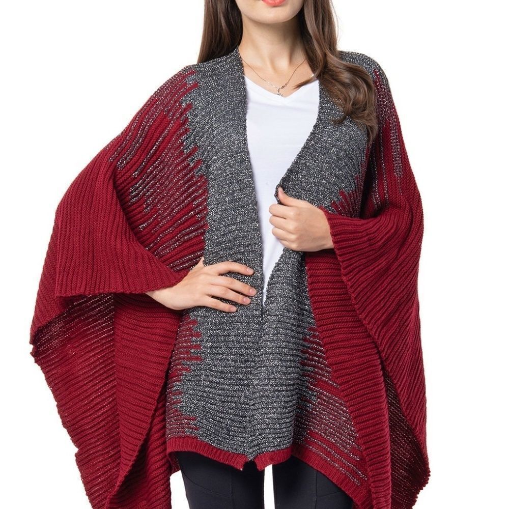 Ruana Kimono Mesh Acrylic Wine Maroon